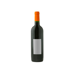 red wine bottle with blank label isolated on white background.