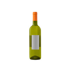 white wine bottle with blank label isolated on white background.