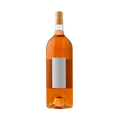 rose wine bottle with blank label isolated on white background.