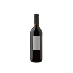 red wine bottle with blank label isolated on white background.