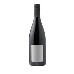 red wine bottle with blank label isolated on white background.