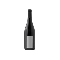 red wine bottle with blank label isolated on white background.