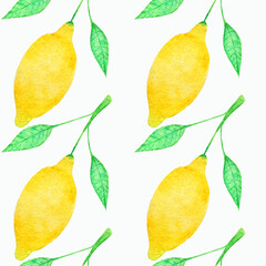 Watercolor lemons set seamless pattern hand made