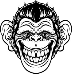 Cartoon Vector Smiling Monkey Head Line Art