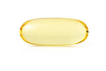 Macro shot of isolated soft gel capsule of Omega 3      