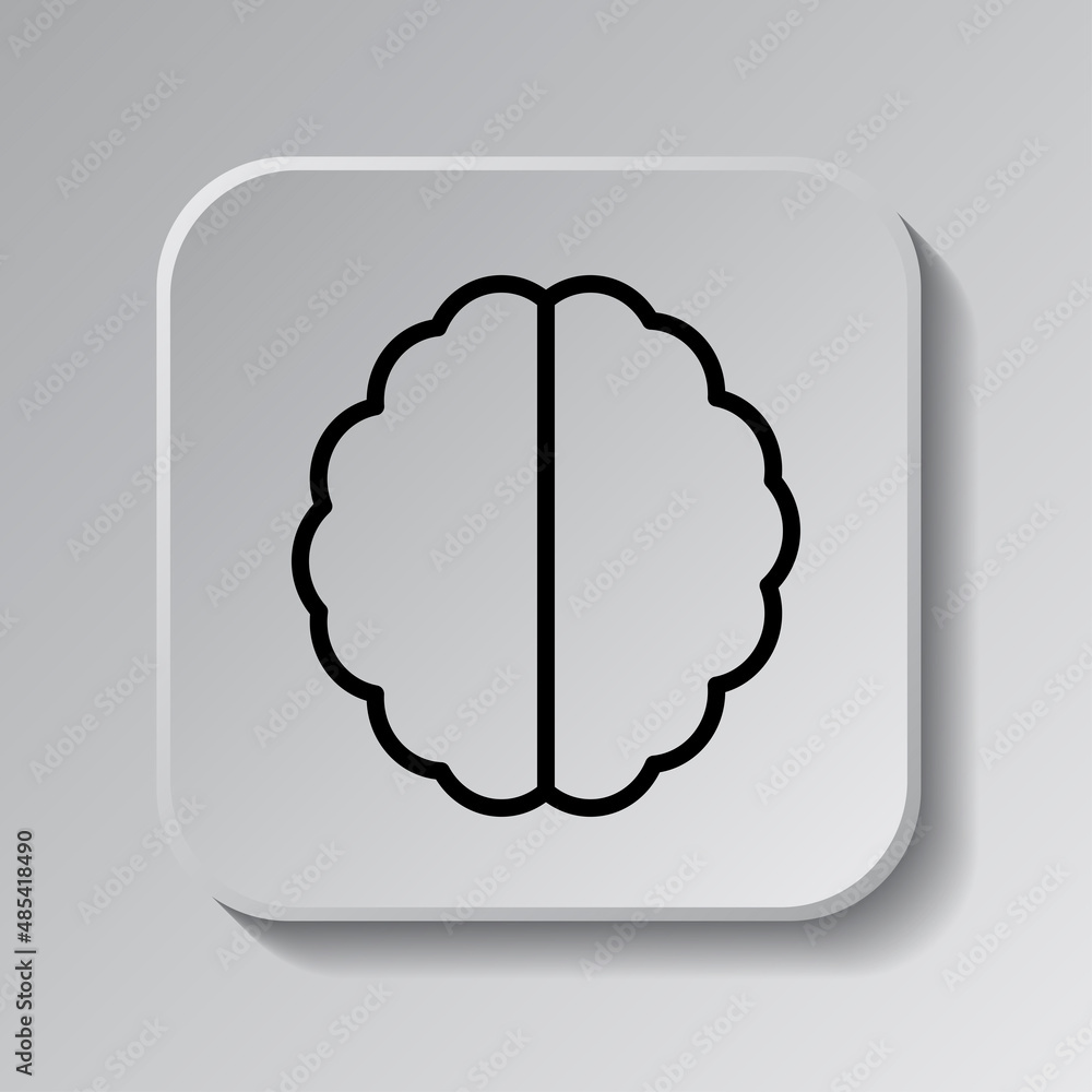 Poster brain simple icon vector. flat desing. black icon on square button with shadow. grey background.ai