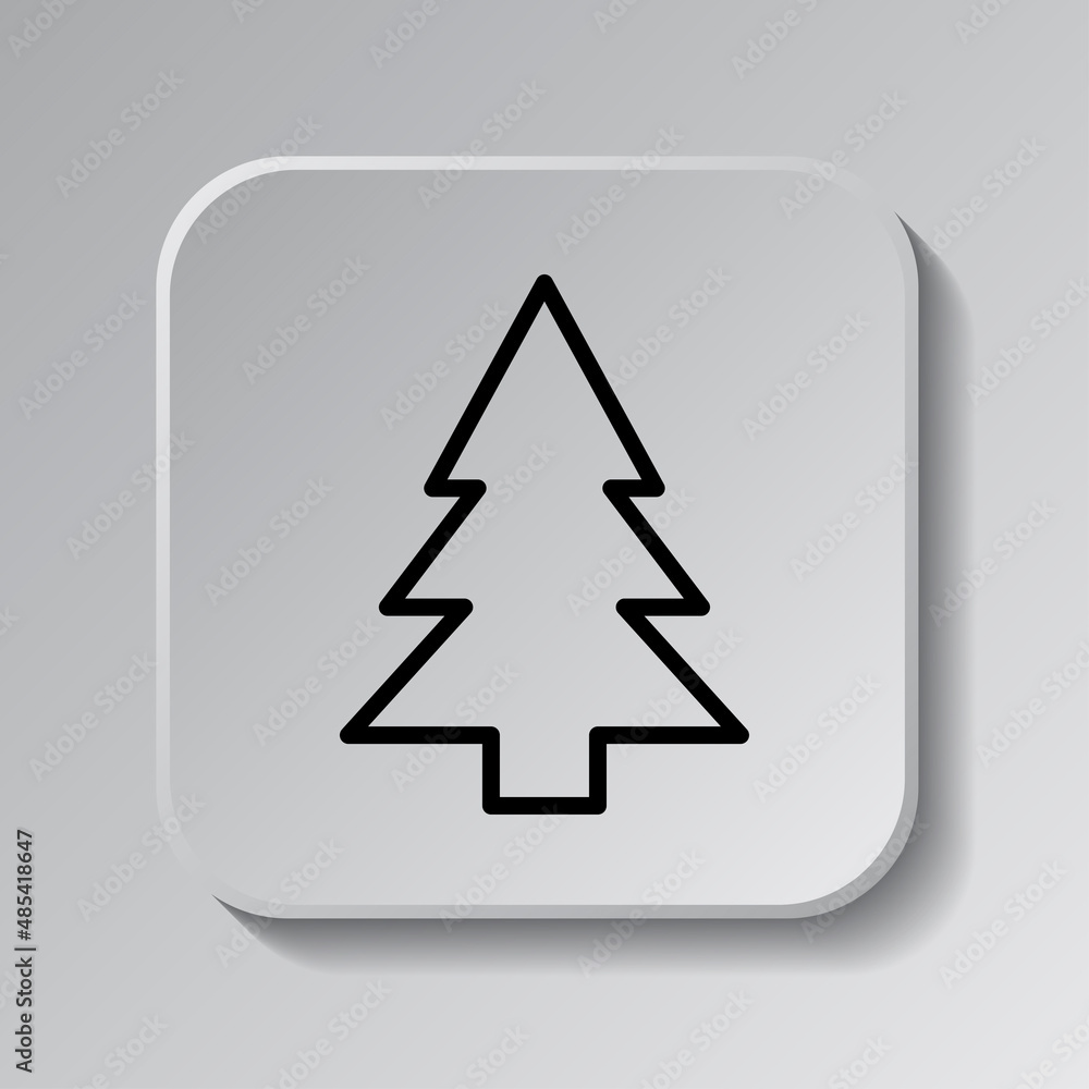 Poster christmas tree simple icon vector. flat desing. black icon on square button with shadow. grey backgr