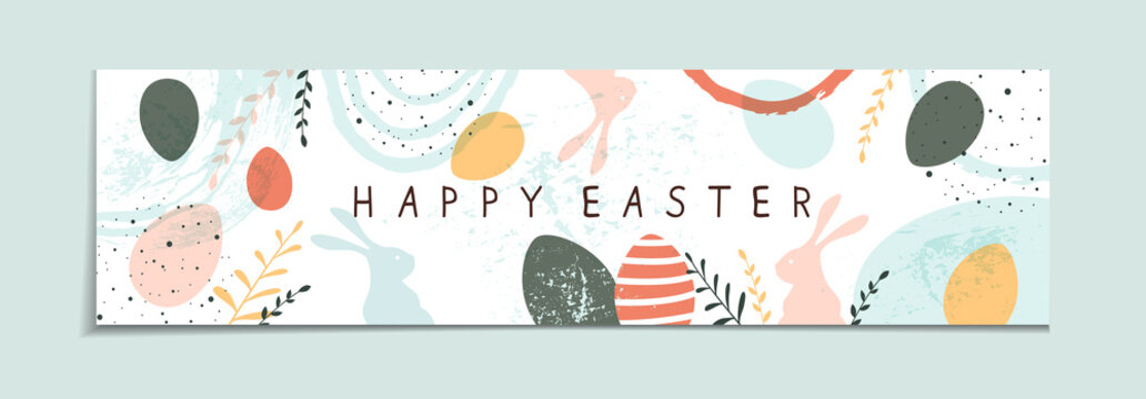 Abstract Easter Banner with Rabbits and Eggs
