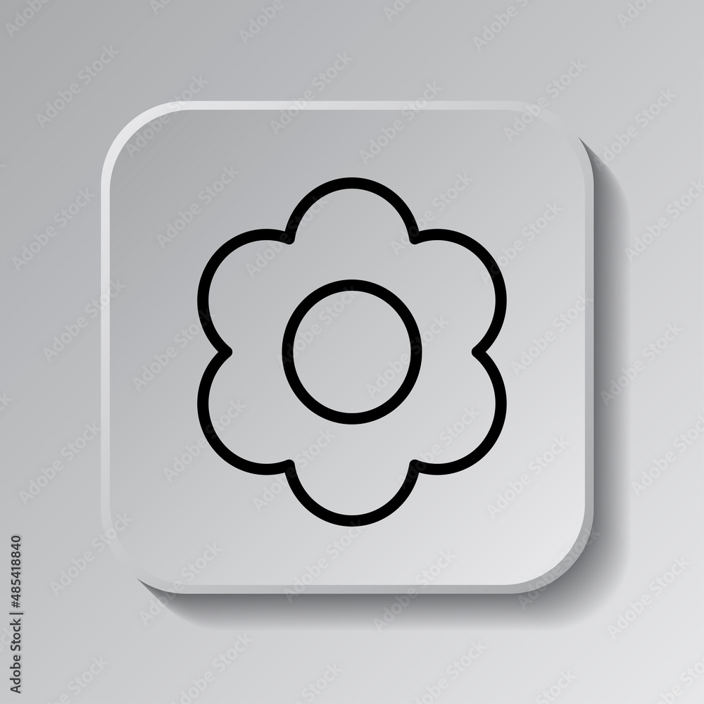 Aufkleber flower simple icon vector. flat desing. black icon on square button with shadow. grey background.ai
