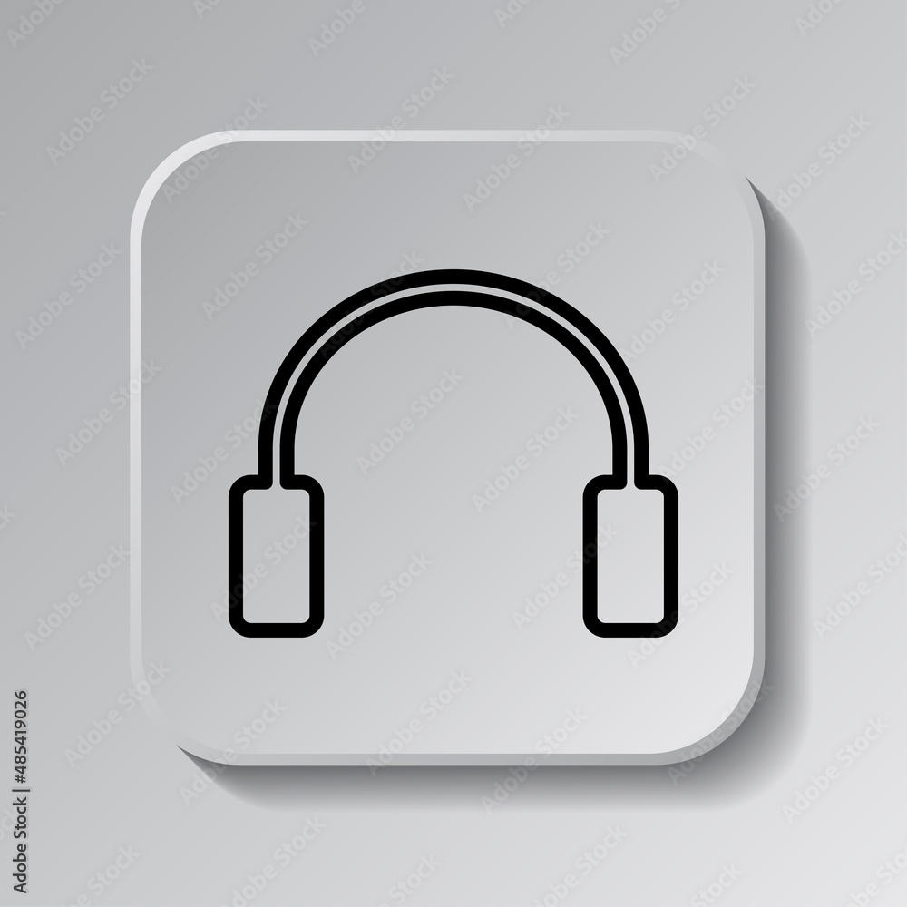 Wall mural headphone simple icon vector. flat desing. black icon on square button with shadow. grey background.