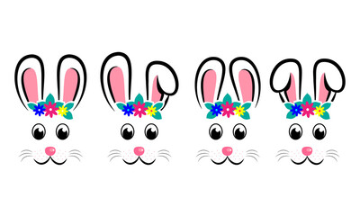 Collection of kawaii Easter bunnies. Easter Bunnies. Vector illustration