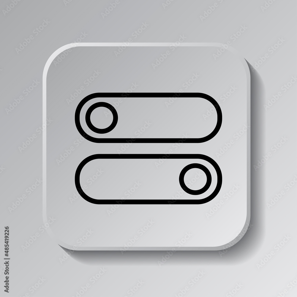 Poster on off, switch simple icon. flat desing. black icon on square button with shadow. grey background.ai