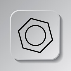 Nut simple icon vector. Flat desing. Black icon on square button with shadow. Grey background.ai