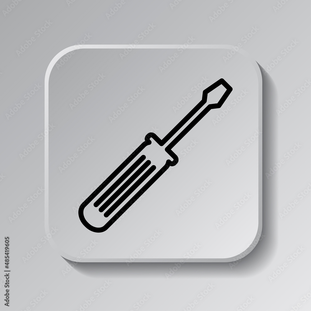 Poster screwdriver simple icon vector. flat desing. black icon on square button with shadow. grey backgroun