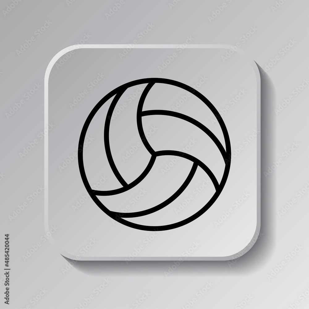 Poster volleyball simple icon vector. flat desing. black icon on square button with shadow. grey background