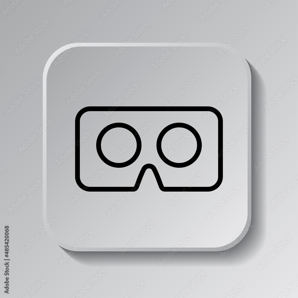 Poster vr cardboard simple icon. flat desing. black icon on square button with shadow. grey background.ai
