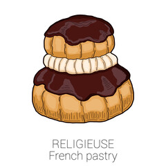 Religieuse French Pastry Pattiserie Cake Colorful Vector Illustration