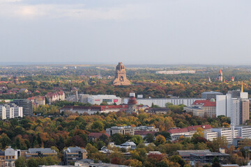 View To The Monument To The Battle Of The Nations Voelkerschlachtdenkmal In Leipzig Germany On A Beautiful Sunny Autumn Day With A Blue Sky And A Few Clouds