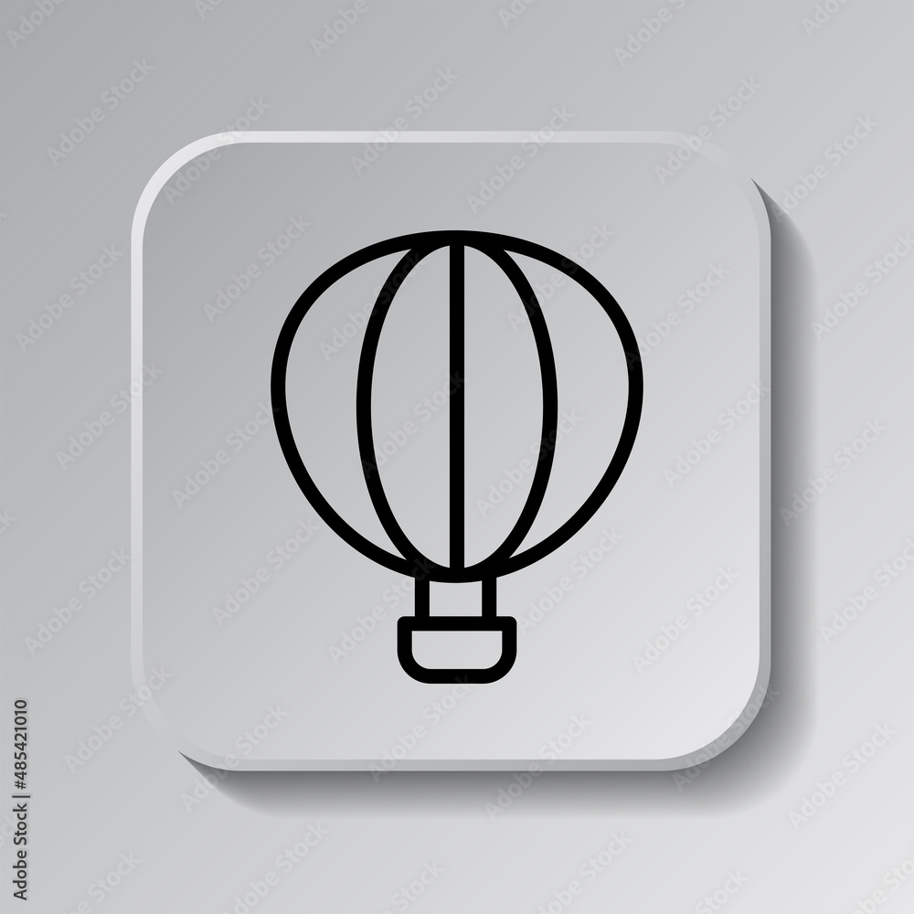 Poster aerostat, balloon simple icon vector. flat desing. black icon on square button with shadow. grey bac