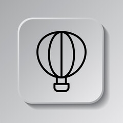 Aerostat, balloon simple icon vector. Flat desing. Black icon on square button with shadow. Grey background.ai