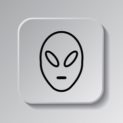 Alien simple icon vector. Flat desing. Black icon on square button with shadow. Grey background.ai