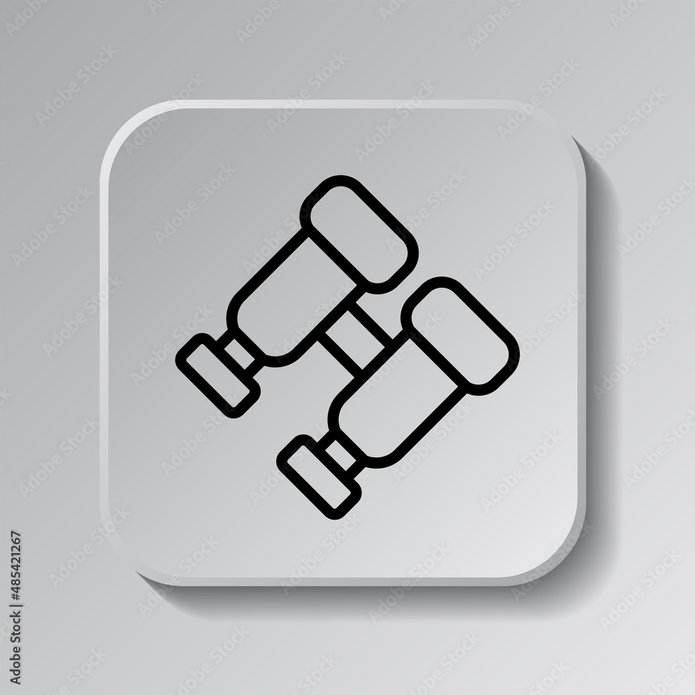 Poster binoculars simple icon. flat desing. black icon on square button with shadow. grey background.ai