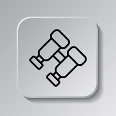 Binoculars simple icon. Flat desing. Black icon on square button with shadow. Grey background.ai