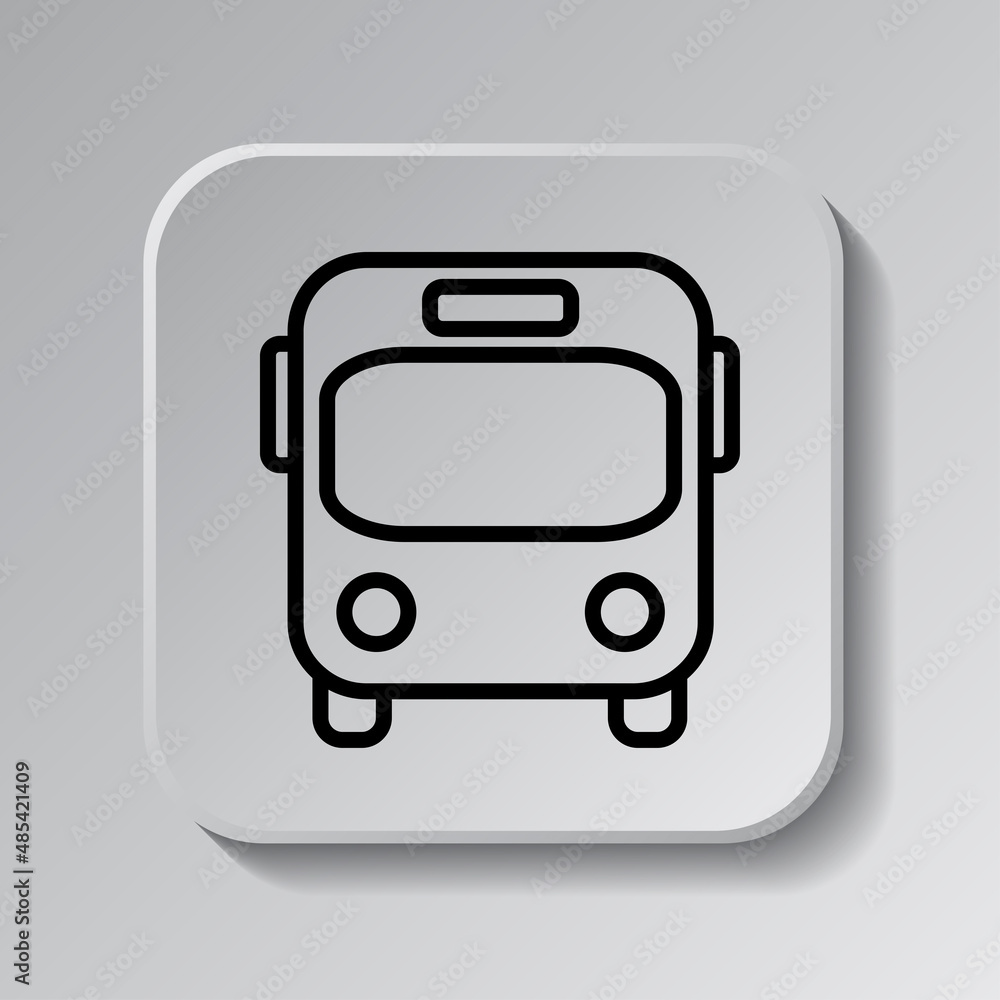 Aufkleber bus simple icon. flat desing. black icon on square button with shadow. grey background.ai