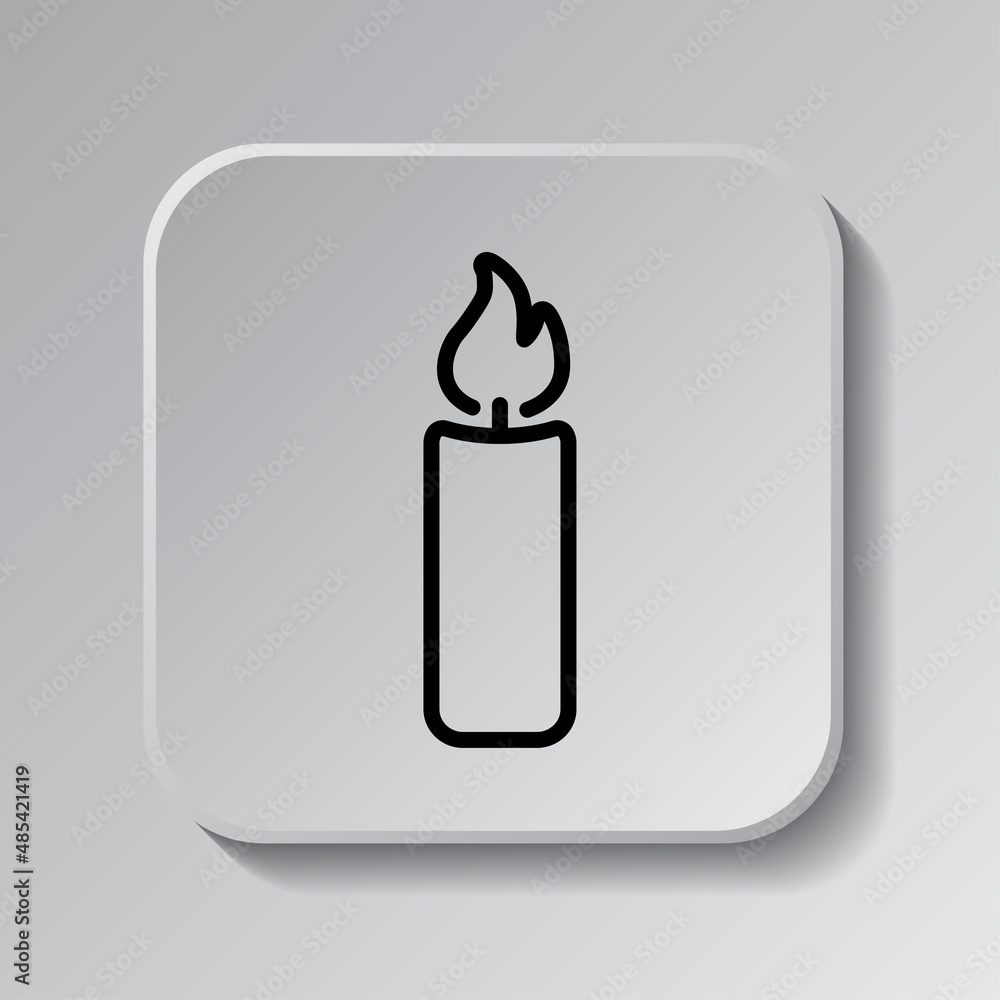 Poster candle simple icon. flat desing. black icon on square button with shadow. grey background.ai