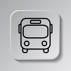 Bus simple icon. Flat desing. Black icon on square button with shadow. Grey background.ai
