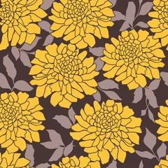 Foto op Canvas Seamless darck vector floral background. Yellow chrysanthemums on a braun  background © Tashsat