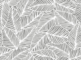 seamless abstract grey and white pattern with leaves , vector