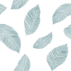 seamless floral abstract background with  leaves drawn by thin lines. Green and white, monochrome