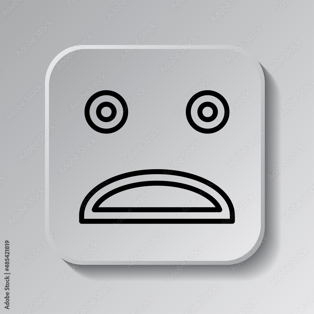 Poster face simple icon, vector. flat desing. black icon on square button with shadow. grey background.ai