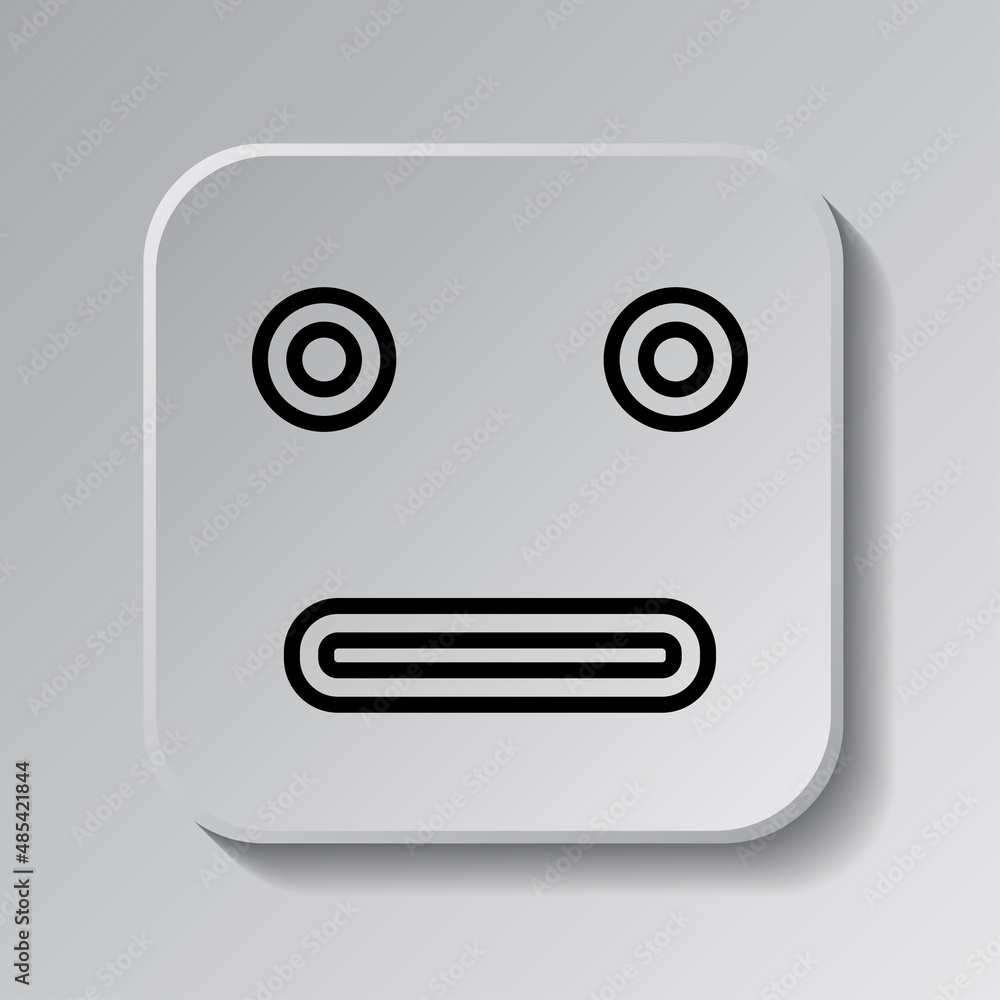 Poster face simple icon. flat desing. black icon on square button with shadow. grey background.ai