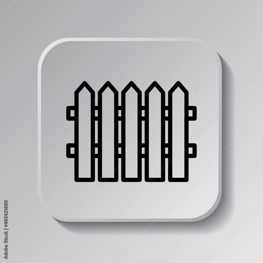 Poster fence simple icon. flat desing. black icon on square button with shadow. grey background.ai