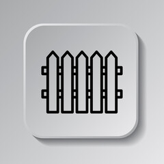 Fence simple icon. Flat desing. Black icon on square button with shadow. Grey background.ai