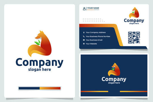 natural fox ,color gradient, logo design and business card
