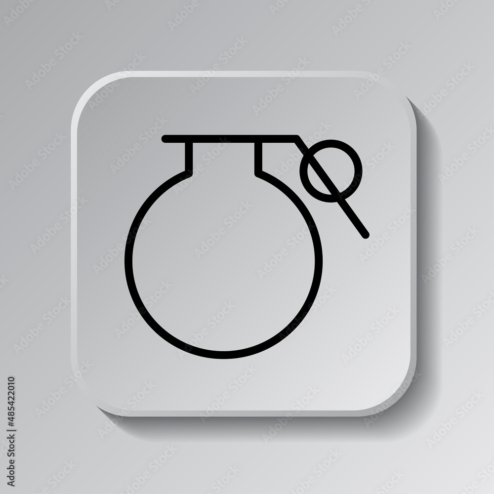 Poster grenade simple icon. flat desing. black icon on square button with shadow. grey background.ai