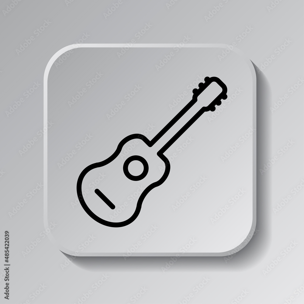 Wall mural guitar simple icon. flat desing. black icon on square button with shadow. grey background.ai