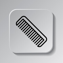 Hairbrush simple icon. Flat desing. Black icon on square button with shadow. Grey background.ai