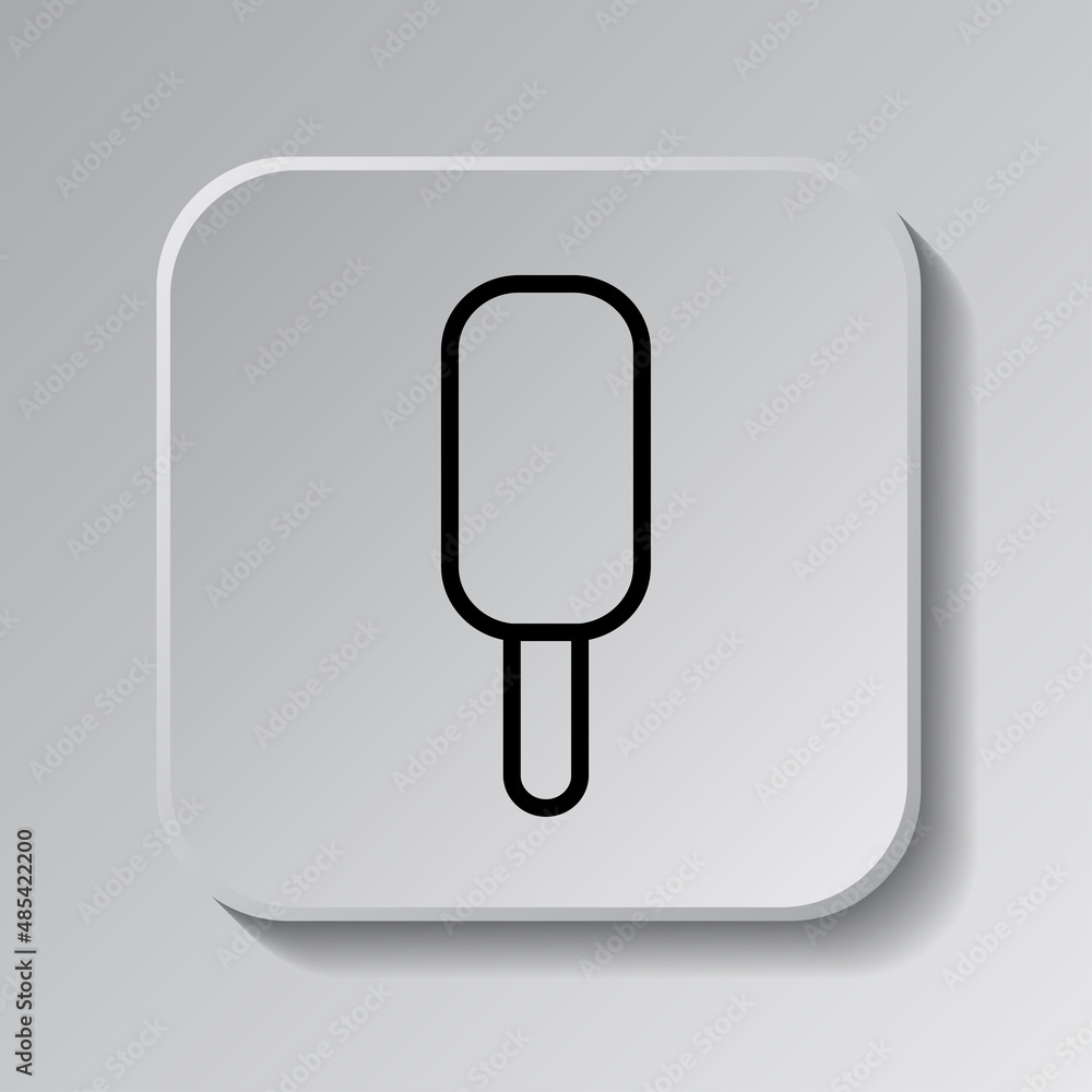 Poster icecream simple icon. flat desing. black icon on square button with shadow. grey background.ai