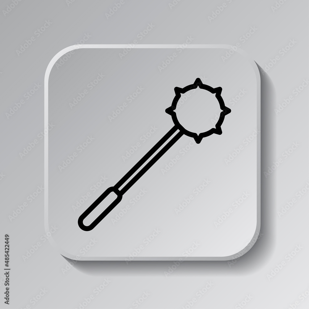 Poster mace simple icon. flat desing. black icon on square button with shadow. grey background.ai