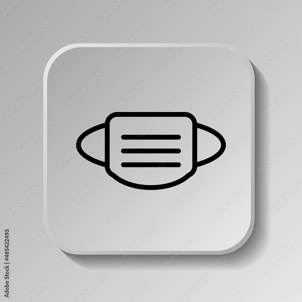 Poster mask simple icon, vector. flat desing. black icon on square button with shadow. grey background.ai