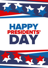 Happy Presidents' Day in February. Celebrated in United States. Washington's Birthday. Federal holiday in America. Patriotic american vector illustration. Poster, banner and background
