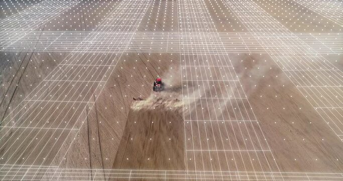 Digitization Agriculture. Agricultural Business Infographics Combine Plows Field