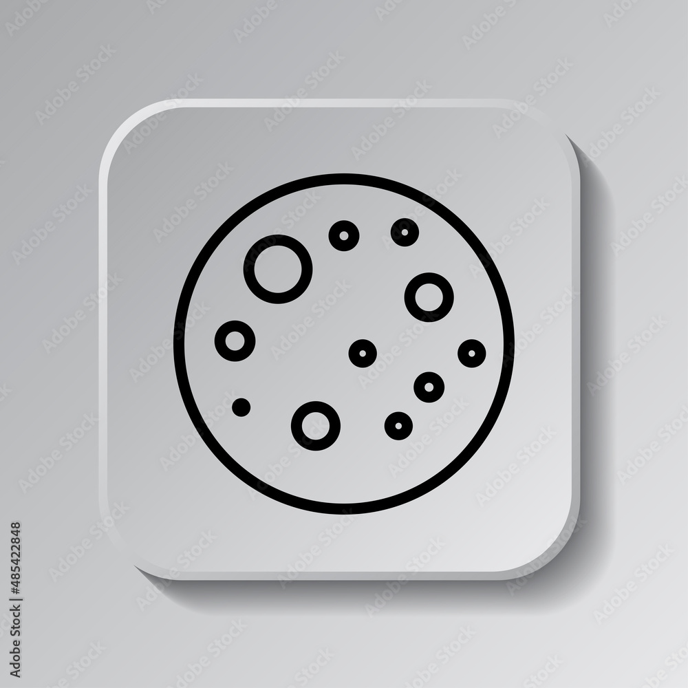 Poster moon simple icon. flat desing. black icon on square button with shadow. grey background.ai