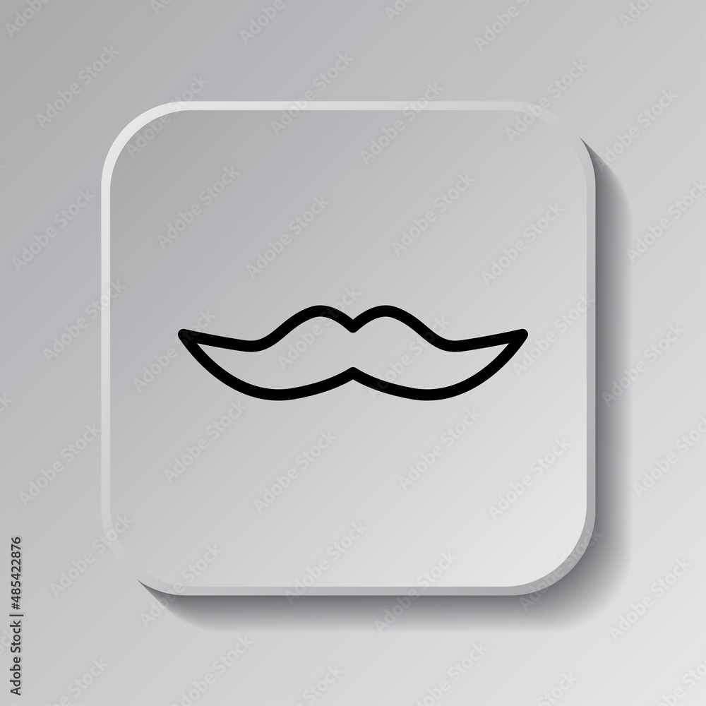 Aufkleber mustache simple icon. flat desing. black icon on square button with shadow. grey background.ai