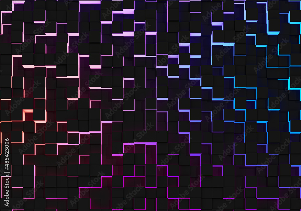 Poster wall of random grid cubes gradient background.