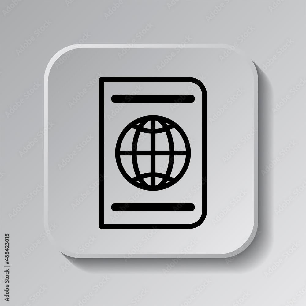 Aufkleber passport simple icon. flat desing. black icon on square button with shadow. grey background.ai